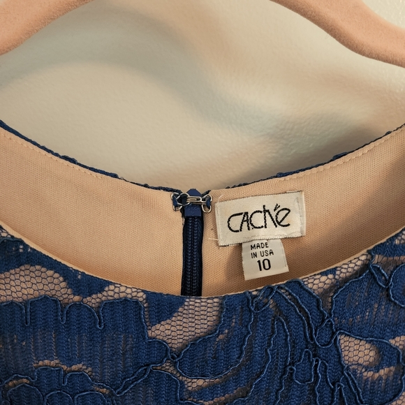 Cache size 10 blue lace overlay sleeveless mother of the bride dress - Picture 3 of 4